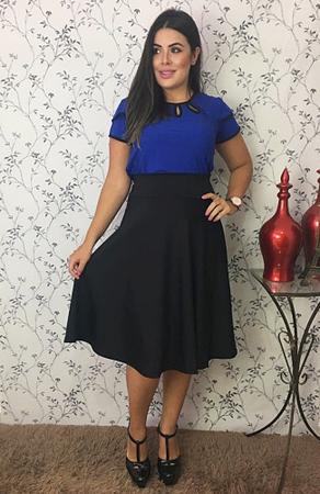 Imagem de Conjunto Feminino Saia rodada Midi + Blusa Gota manga curta Moda Evangelica