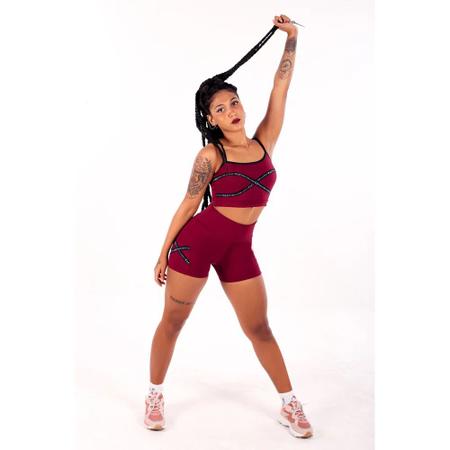 Conjunto Fitness Feminino Short Cintura Alta + Cropped Marsala com  Elásticos em X - Racy - Conjunto de Roupa Fitness - Magazine Luiza