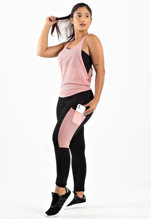 Imagem de Conjunto Fitness Racy Calça Legging com Bolso em Tela Dry + Regata de Tela + Top sem alça  REF: FRD3