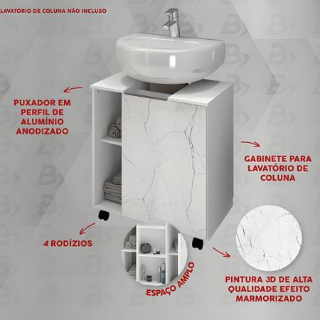 Imagem de Conjunto Gabinete Armário Para Banheiro Pia de Coluna Com Espelheira