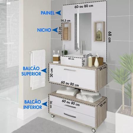 Imagem de Conjunto Gabinete Banheiro Completo Cuba Painel Balcão + Garantia