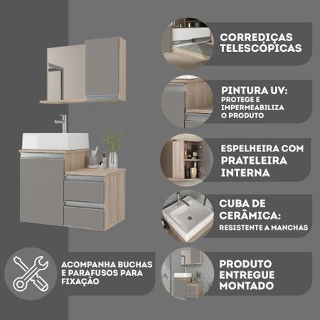 Imagem de Conjunto Gabinete Banheiro CROSS 60cm - Gabinete + Cuba + Espelheira 