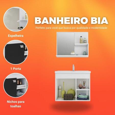 Imagem de Conjunto Gabinete de Banheiro 100% MDF Bia Com Espelheira E Pia Mgm Móveis