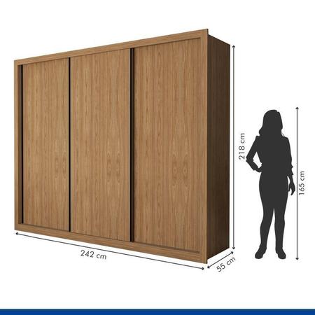 Imagem de Conjunto Guarda Roupa Casal Premium 242cm 3 Portas e Cômoda 129,5cm 1 Porta 4 Gavetas Minastex