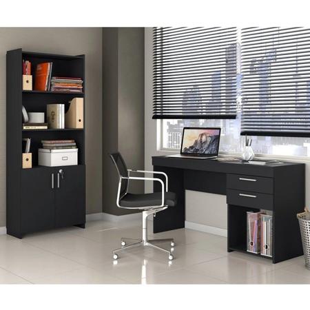 Imagem de Conjunto Home Office 2 Peças 1 Escrivaninha 2 Gavetas 1 Armário 2 Portas 2 Prateleiras Espresso Móveis