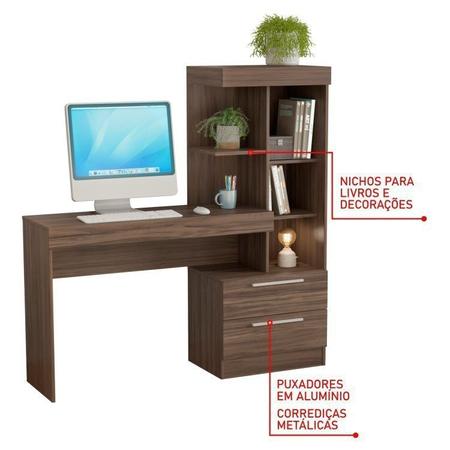 Imagem de Conjunto Home Office 2 Peças 1 Escrivaninha com Estante 1 Armário 2 Portas Espresso Móveis