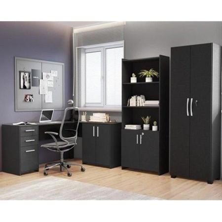 Imagem de Conjunto Home Office 3 Peças 1 Mesa em L 2 Gavetas 3 Portas 2 Armários Espresso Móveis