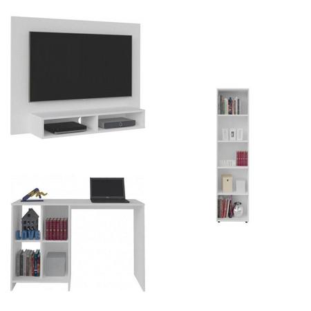 Imagem de Conjunto Home Office 3 Peças com 1 Escrivaninha, 1 Painel para TV e 1 Estante para Livros Artely