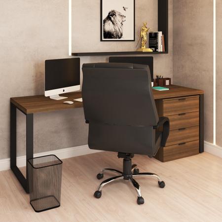 Imagem de Conjunto Home Office Mesa 190 Cm Gaveteiro e Cadeira Presidente - Panorama Móveis