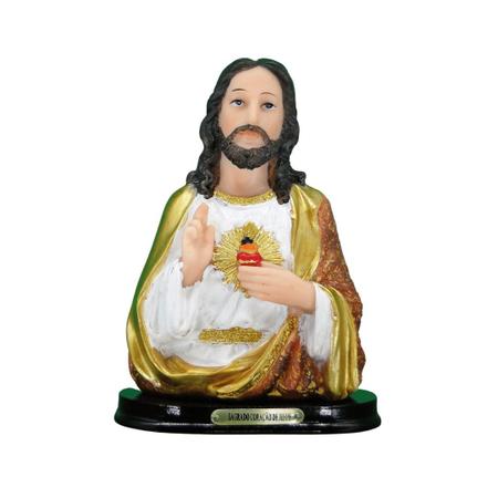 Imagem de Conjunto Imagens bustos Imaculado Coração de Maria e Sagrado Coração Jesus resina e dourado 11cm