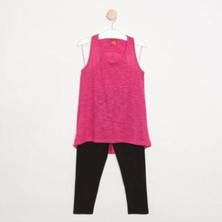 Conjunto infantil De Blusa Cavada e Calça Legging (Pink e Preto) Kyly Imagem de Conjunto infantil De Blusa Cavada e Calça Legging (Pink e Preto) Kyly
