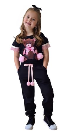 Imagem de Conjunto Infantil Feminino Moda Inverno Ursinho Calça e Blusa de Frio Blogueira