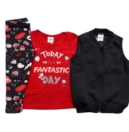 Imagem de Conjunto infantil inverno Menina com colete camiseta e calça legging - Elian