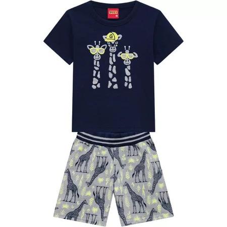 Imagem de Conjunto Infantil Kyly Masculino Camiseta Camisa Girafa Com Bermuda Em Moletom Verão Meia Malha