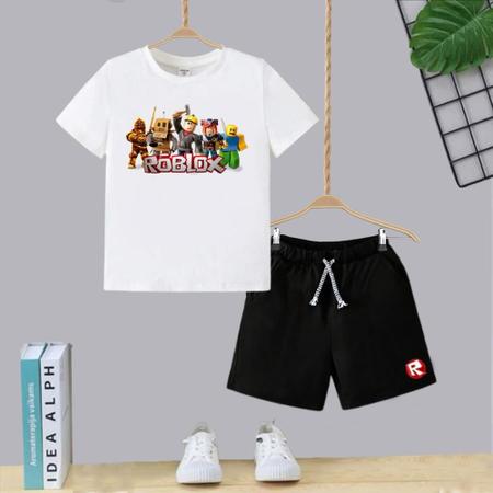 Conjunto de camiseta e calças estampadas ROBLOX infantil, roupas