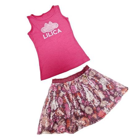 Conjunto Infantil Barbie Girl Blusa e Saia com Paetês Roupa da