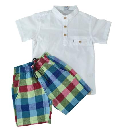 Conjunto Infantil Masculino Esporte Fino com Camisa Bata e Bermuda