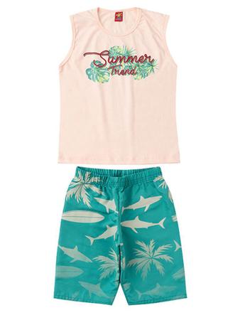 Imagem de Conjunto Infantil Masculino Summer Trend - Lual Kids - Salmão/Verde Jade