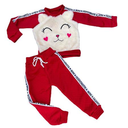 Roupa de Frio para Bebê Menina Casaco e Calça Vermelho Mini Diva