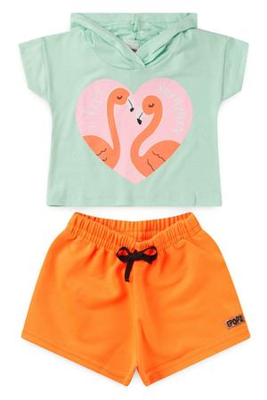 Imagem de Conjunto Infantil Menina I Love Summer Verde e Laranja Neon Com Capuz