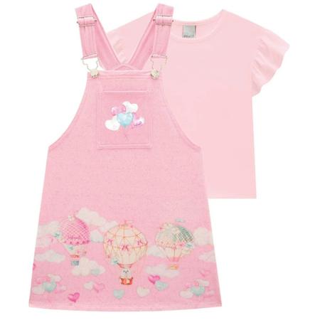 Imagem de Conjunto Infantil Menina Verão Blusa em Cotton com Salopete em Molevisco Linho InfantiTam 2 a 8 - Infanti