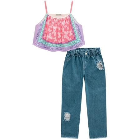 Imagem de Conjunto Infantil Menina Verão Cropped Malha Fresh E Calça em Jeans Arkansas Tam 6 a 14 - Infanti