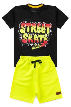 Imagem de Conjunto Infantil Menino Street Skate Preto Com Verde Neon