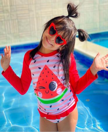 Imagem de Conjunto Infantil Moda Praia/Piscina Uv50+ Camiseta Manga Longa + Calcinha Babado
