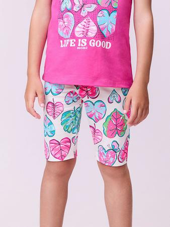 Imagem de Conjunto Infantil Momi Verão Com Shorts Ciclista e Blusa Rosa Folhas