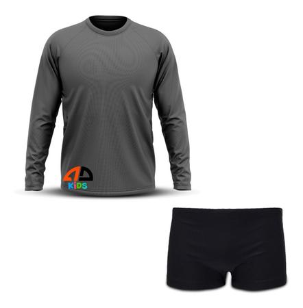 Imagem de Conjunto Infantil Praia Menino Proteção UV 50+ Camisa e Sunga Boxer Cinza