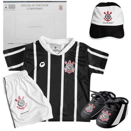 Imagem de Conjunto Infantil Torcida Baby Corinthians Camisa + Calção + Boné + Chuteira