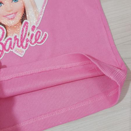 Imagem de Conjunto Infantil Verão Barbie Girl Blusa Baby Look e Short Jeans Roupa da Barbie Pink Menina 5790