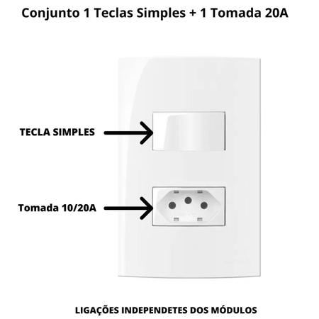 Imagem de Conjunto Interruptor Simples + Tomada 10/20A Linha Sleek Mg