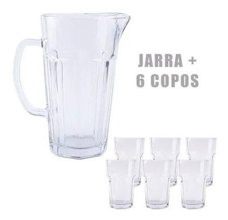 Conjunto de Jarra Com 6 Copos Chiques Para Cozinha - Jarra de Vidro Para  Suco Água Utensílios