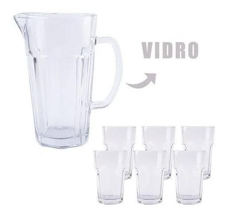 Conjunto de Jarra Com 6 Copos Chiques Para Cozinha - Jarra de Vidro Para  Suco Água Utensílios