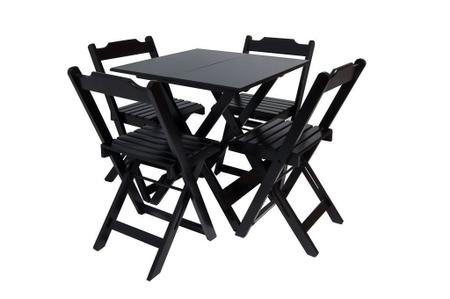 Imagem de Conjunto Jogo de Mesa 70x70 Com 4 Cadeiras Dobráveis - Preta - Reisol Móveis