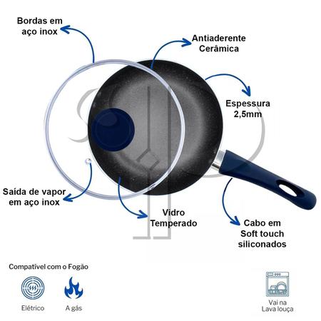 Jogo de Panelas Cerâmica Antiaderente Optimum Preto 7 Peças - Casa