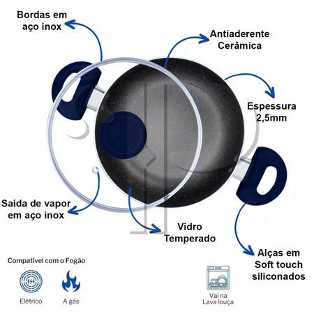 Imagem de Conjunto Jogo De Panelas 7 Peças Azul  Marinho Dark Antiaderente Cerâmico