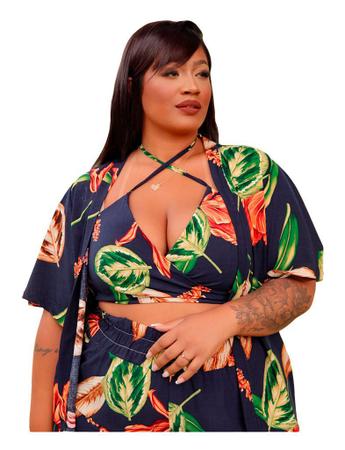 Conjunto Kimono Shorts e Cropped Plus Size Feminino Praia - PLUS MESMO E  DAÍ - Kimono Feminino - Magazine Luiza