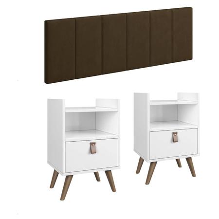 Conjunto Kit 2 Mesinhas Flow Suspensa/Pés Gaveta Nicho+ Cabeceira Estofada 1,40 Casal - Casa Decorada Imagem de Conjunto Kit 2 Mesinhas Flow Suspensa/Pés Gaveta Nicho+ Cabeceira Estofada 1,40 Casal