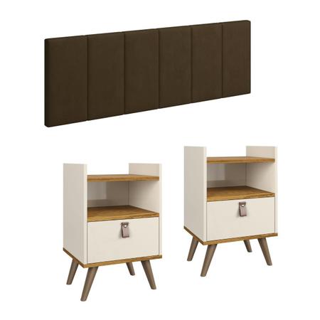 Conjunto Kit 2 Mesinhas Flow Suspensa/Pés Gaveta Nicho+ Cabeceira Estofada 1,40 Casal - Casa Decorada Imagem de Conjunto Kit 2 Mesinhas Flow Suspensa/Pés Gaveta Nicho+ Cabeceira Estofada 1,40 Casal