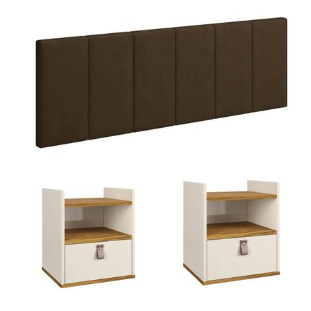 Conjunto Kit 2 Mesinhas Flow Suspensa/Pés Gaveta Nicho+ Cabeceira Estofada 1,40 Casal - Casa Decorada Imagem de Conjunto Kit 2 Mesinhas Flow Suspensa/Pés Gaveta Nicho+ Cabeceira Estofada 1,40 Casal