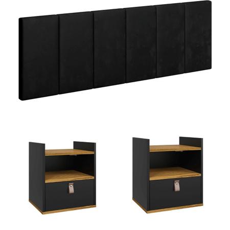 Conjunto Kit 2 Mesinhas Flow Suspensa/Pés Gaveta Nicho+ Cabeceira Estofada 1,40 Casal - Casa Decorada Imagem de Conjunto Kit 2 Mesinhas Flow Suspensa/Pés Gaveta Nicho+ Cabeceira Estofada 1,40 Casal