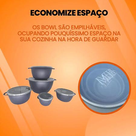 Imagem de Conjunto Kit 5 Potes Organizadores Bowls Tampa Transparente Plástico Livre BPA Cores