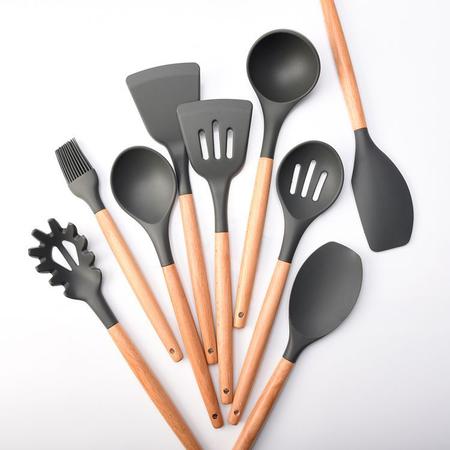 Imagem de Conjunto Kit Combo Jogo Utensílios Cozinha 12 Peças Silicone Espátula Pinça Fuê Batedor de Claras Pincel