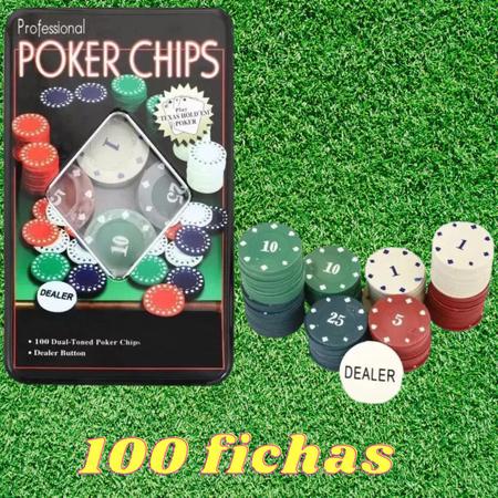 Jogo de fichas para poker 100 fichas plastico na lata 02 jogos de