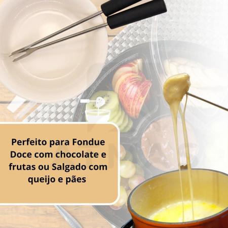 Imagem de Conjunto kit fondue jogo 5 peças pequeno panela cerâmica para queijo petiscos chocolate - Hauskraft