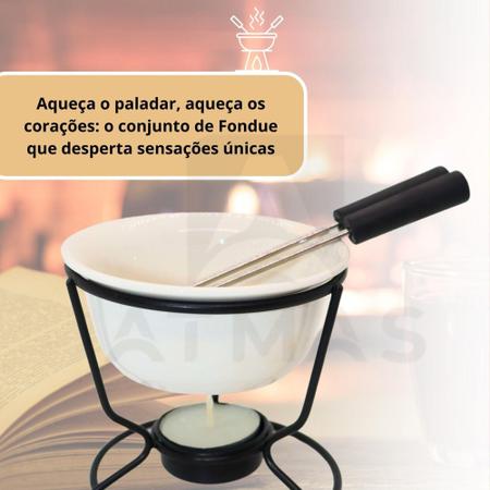 Imagem de Conjunto kit fondue jogo 5 peças pequeno panela cerâmica para queijo petiscos chocolate - Hauskraft
