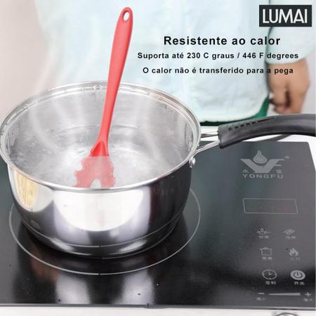 Imagem de Conjunto Kit Utensílios De Cozinha Silicone Inox - Jogo de Utensilio 10 peças Colheres Espatulas Conchas Pegadores Balde LUMAI