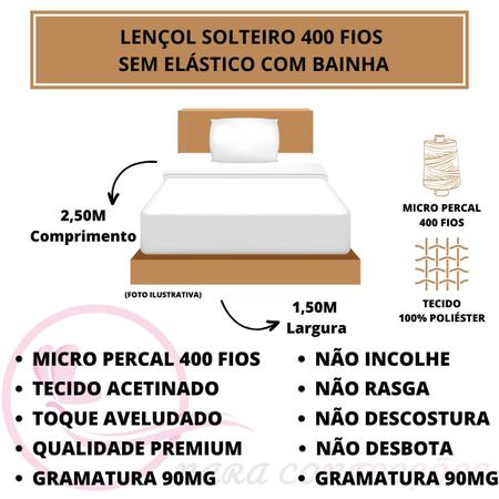 Conjunto Lençol Solteiro 3 peças 400 Fios Micro Percal Aveludado Cama Infantil - NARA CONFECÇÕES Imagem de Conjunto Lençol Solteiro 3 peças 400 Fios Micro Percal Aveludado Cama Infantil